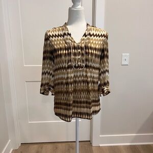 Banana Republic Brown and Cream Patterned Blouse